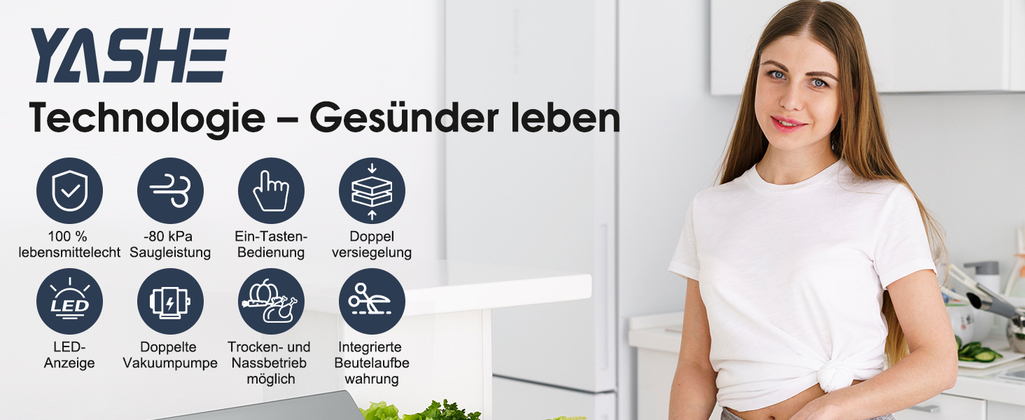 Вакууматор YASHE 80KPA з магнітною кришкою, 10-в-1 вакуумний пакувальник для продуктів з подвійним швом, подвійним насосом та відсіком для рулонів, сірий