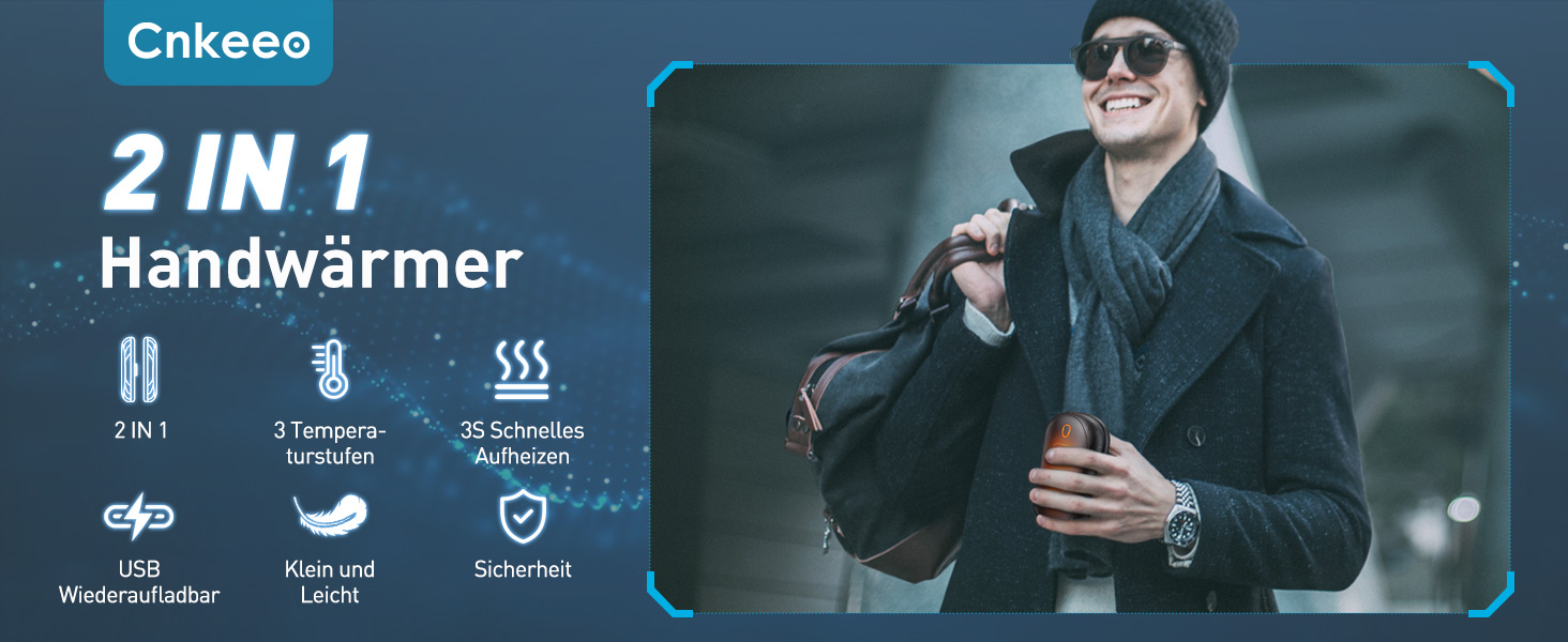 Електричні грілки для рук Cnkeeo 2 шт. з роздільним магнітним з'єднанням, Powerbank USB, 3 режими нагріву, для активного відпочинку, риболовлі, полювання, чорно-білі (чорний)