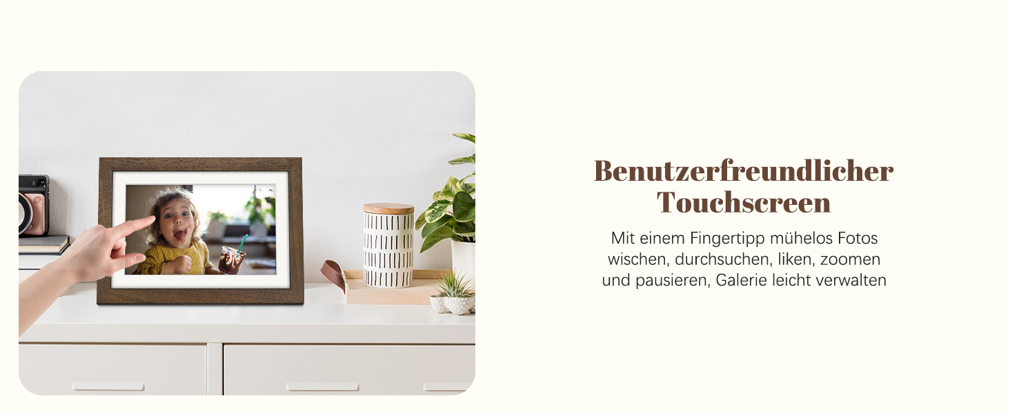 Цифровий фоторамка Eptusmey 10.1 дюймів з Wi-Fi, дерев'яний корпус з дуба, 32GB, HD IPS сенсорний екран 1280x800, відтворення фото/відео через Uhale APP, подарунок для чоловіків та жінок, колір A-Білий