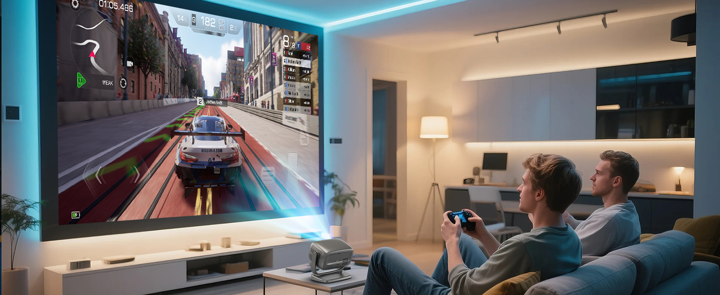 Проектор Smart Beamer WiFi для домашнього кінотеатру: 16000 Люмен, Full HD, електричний фокус, 200 дюймів, Bluetooth, сумісний з iOS/Android/Fire Stick/Laptop/PS5 (4K проектор з поворотним кріпленням)