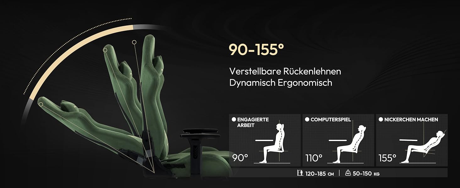 Ігровий крісло Dowinx з мікрофібри, дихаючий та ергономічний офісний стілець, м'яке відчуття як хутро, регульований стілець з підніжкою (зелений)