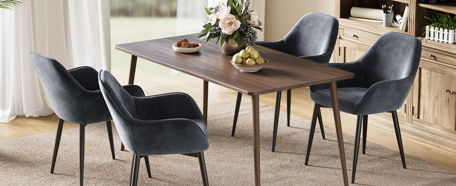 Крісла ELUCHANG для їдальні (4 шт.) з підлокітниками, м'які, з велюру, до 120 кг, для кухні, вітальні, їдальні, темно-сірий колір