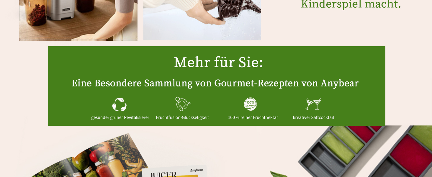 Anybear повільнодійний соковичавник 200W з великим завантажувальним отвором 110 мм | Покращена шнекова система | Tritan, BPA-free | Рецепти соків (срібний)