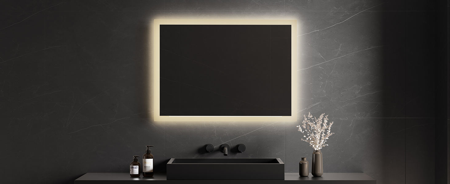 Дзеркало для ванної кімнати EMKE® з підсвічуванням 80x60 см, тепле біле світло 3000K, вимикач, вертикальна/горизонтальна установка, IP44, енергозберігаюче