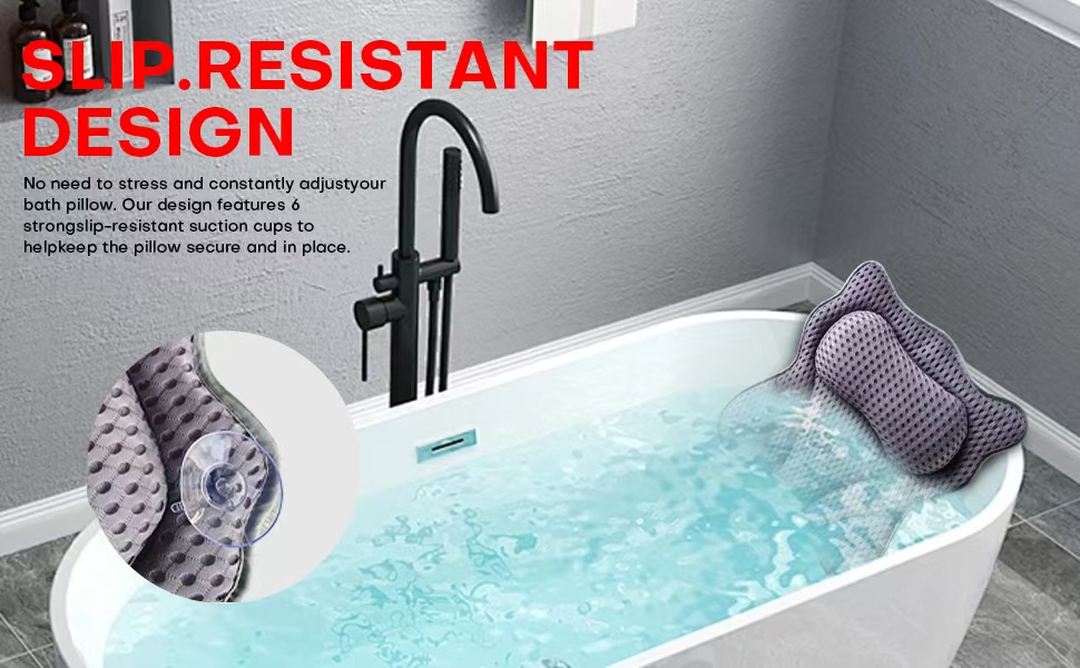 Подушка для ванни 4D Luxus, для голови, шиї, плечей та спини, ергономічна, з 6 присосками, для джакузі та домашнього спа (Чорний)