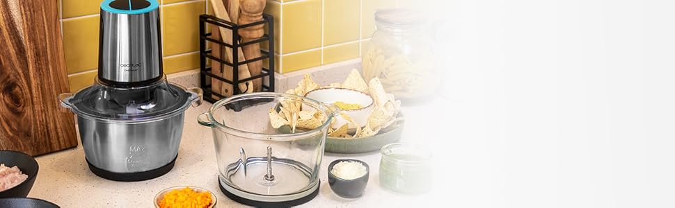 Подрібнювач Cecotec ChopBeat 2000 500W зі скляною чашею, 4 леза з нержавіючої сталі, 2 швидкості, миття в посудомийній машині