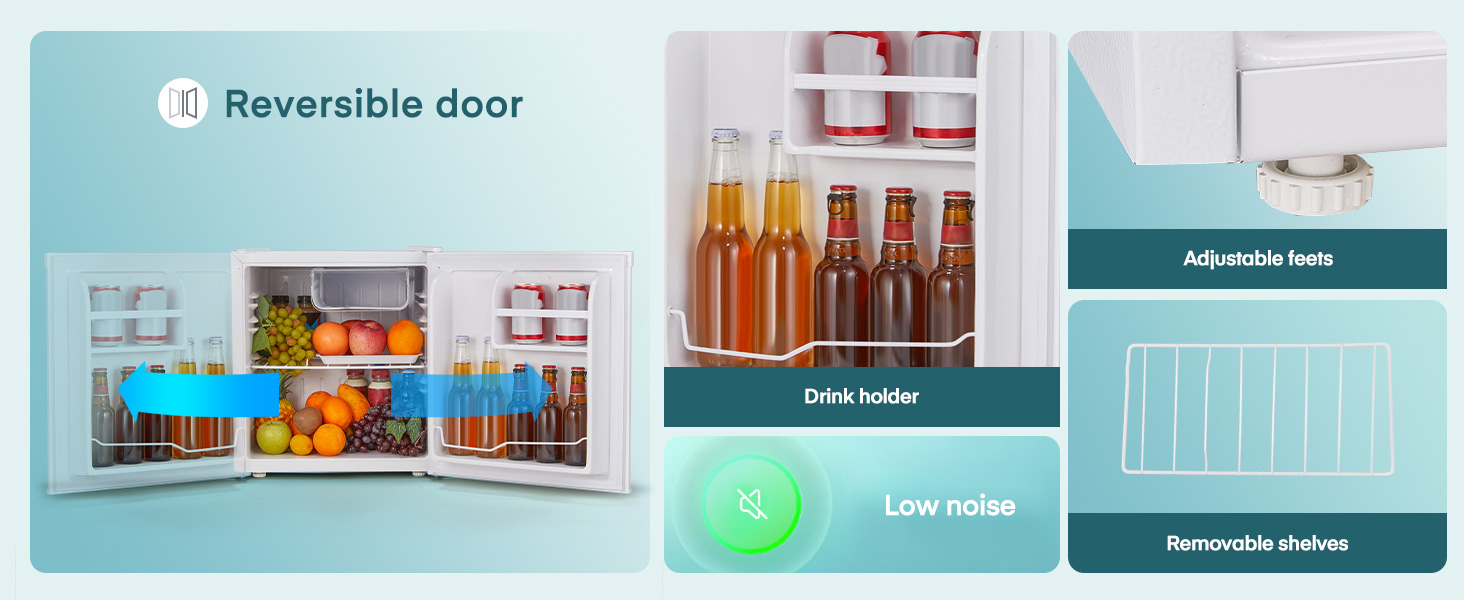 Міні-холодильник FOHERE 46L з відділенням для льоду | Компактний холодильник з регулюванням температури, енергозберігаючий, тихий | Ідеальний для офісу, кемпінгу та геймінгу | Змінний бік відкривання дверцят | Білий