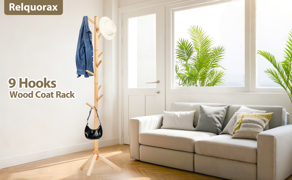 Підставка для одягу з бука, 9 гачків, 3 рівня висоти, білий колір, дерев'яна