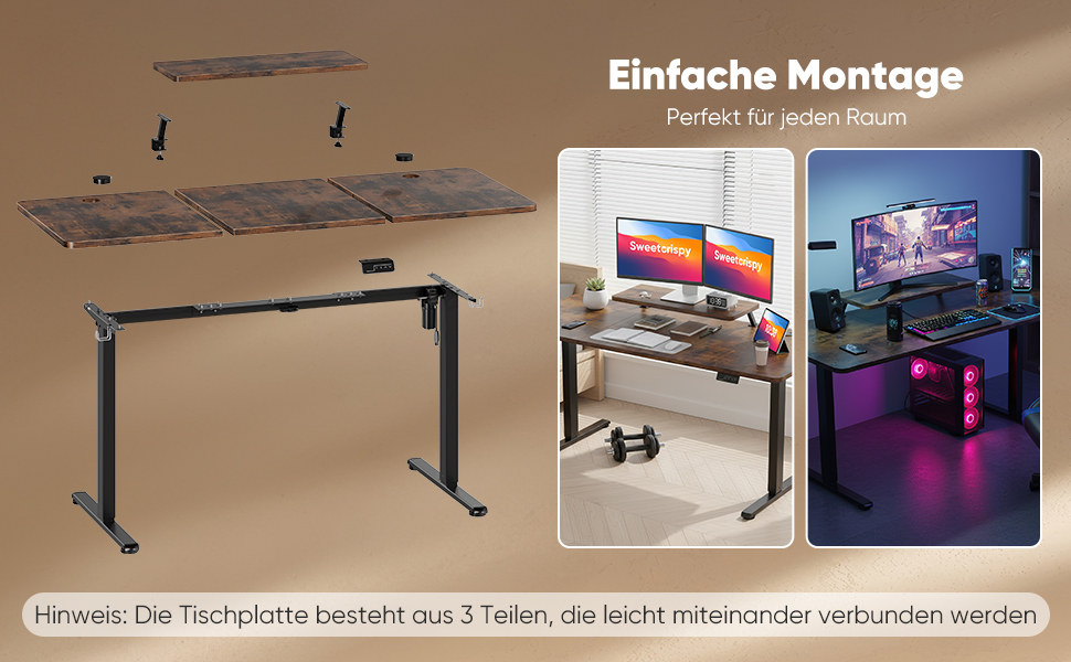 Регульований стіл Sweetcrispy з підставкою для монітора, 120 x 60 см. Електричний, ергономічний стіл для стоячи/сидячи, комп'ютерний стіл, вінтажний коричневий, 120 x 60 см