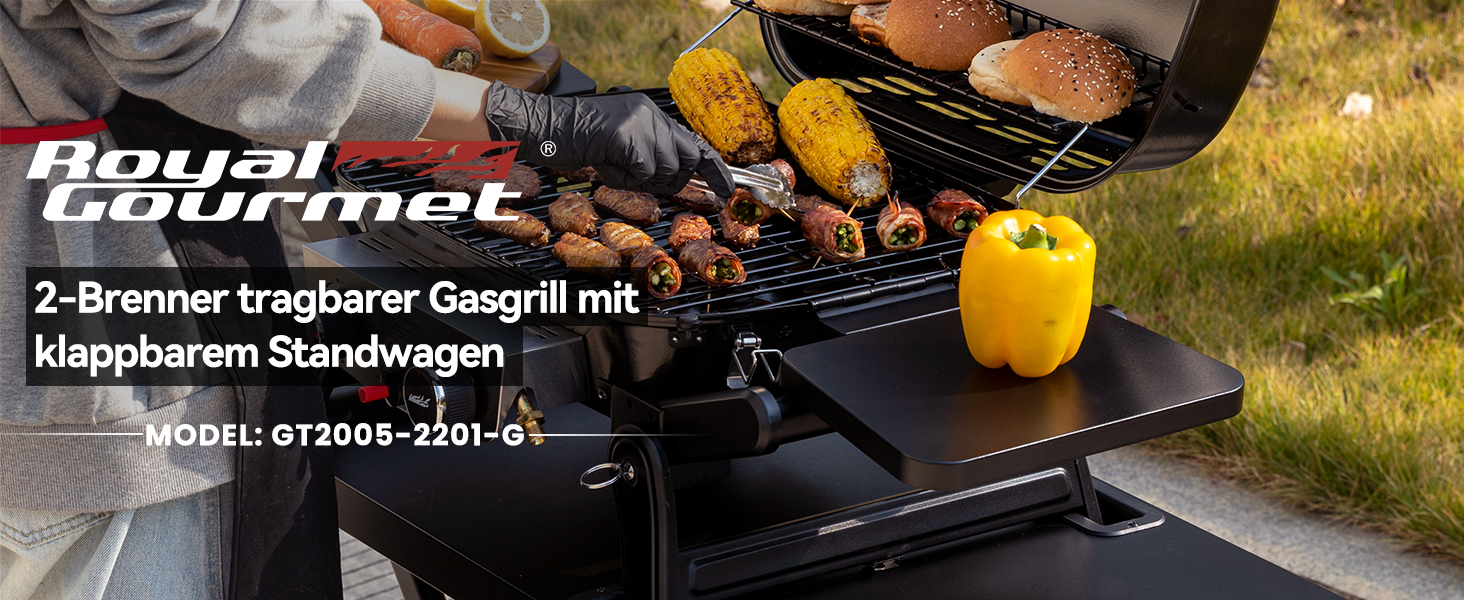 Складаний візок-підставка для газового гриля Royal Gourmet GT2005-G, стіл для гриля на колесах з гаками, чорний