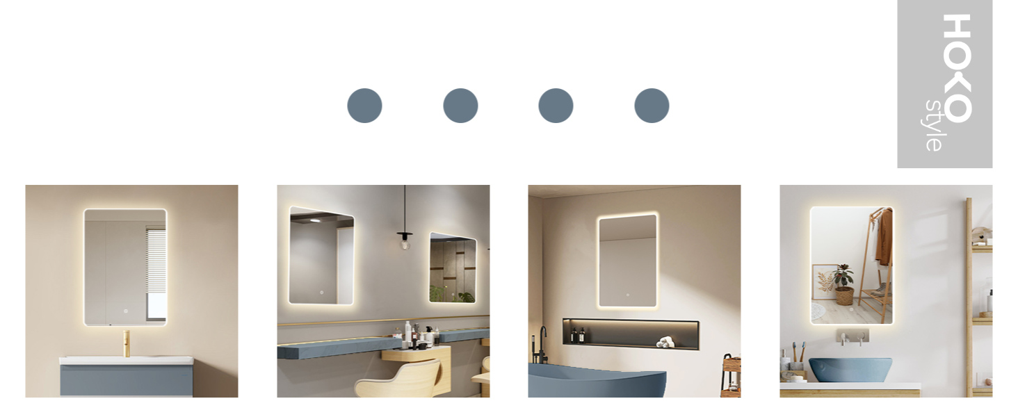 Дзеркало для ванної кімнати HOKO LED Texas 60x80 см з підсвічуванням, підігрівом проти запотівання та чорним металевим каркасом. Можливість монтажу HOCH+QUER. Сенсорне управління, перемикання світла 2700-6500K (тепле, холодне, нейтральне біле світло).