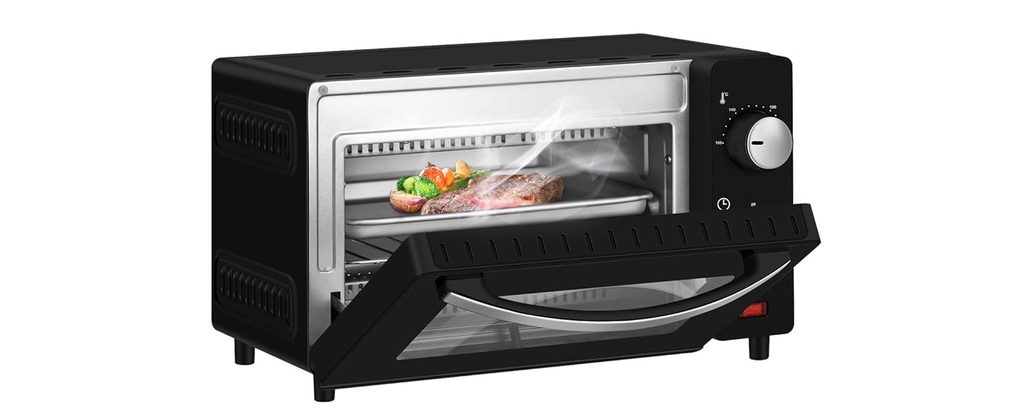 Міні-піч Wannyton 10L: піч для піци, випічки та хліба, 650W, 100-230°C, таймер, решітка, деко, чорний