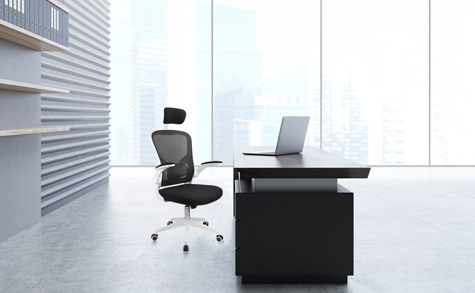 Ергономічне крісло для офісу та дому: комп'ютерне крісло з регульованою підголівником та поперековою підтримкою, до 150 кг, білий колір, Basic