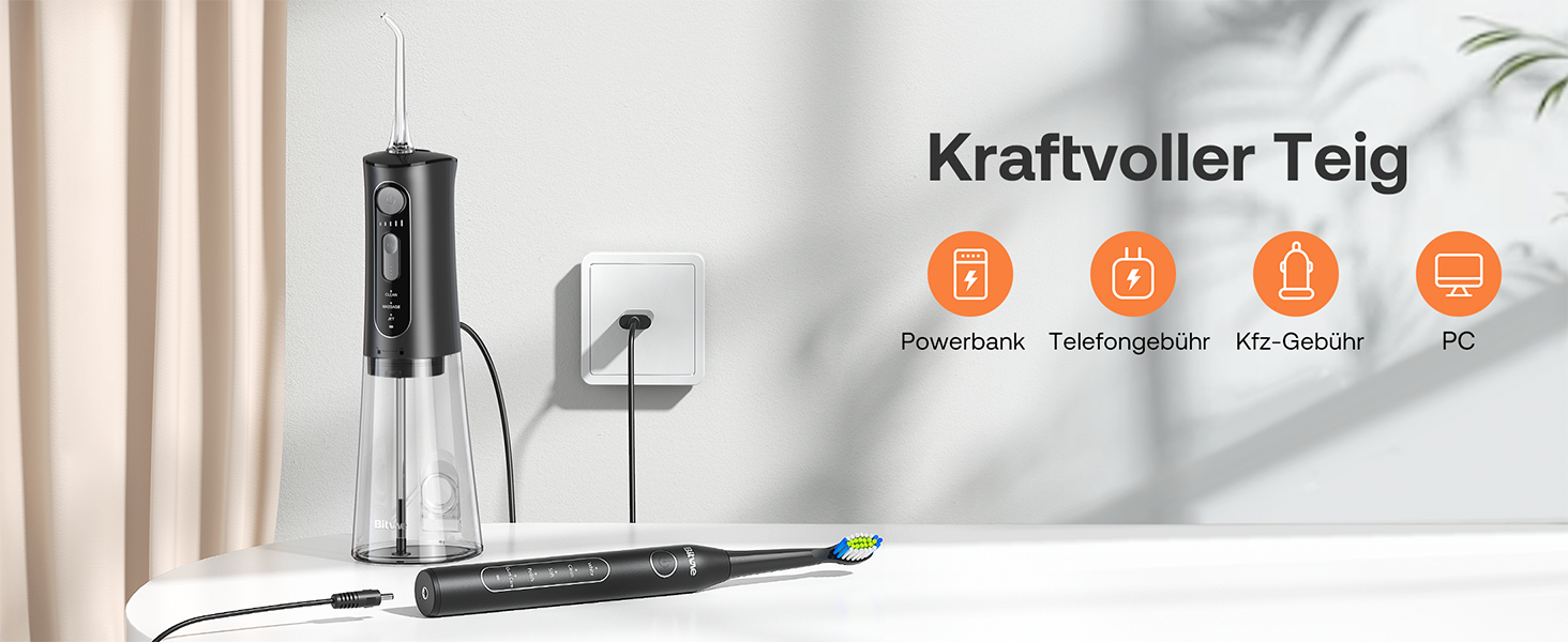 Набір для гігієни порожнини рота Bitvae: мундштук та електрична зубна щітка, 3 режими, 5 рівнів тиску, бездротовий, з 4 насадками для щітки та 4 насадками для мундштука, чорний