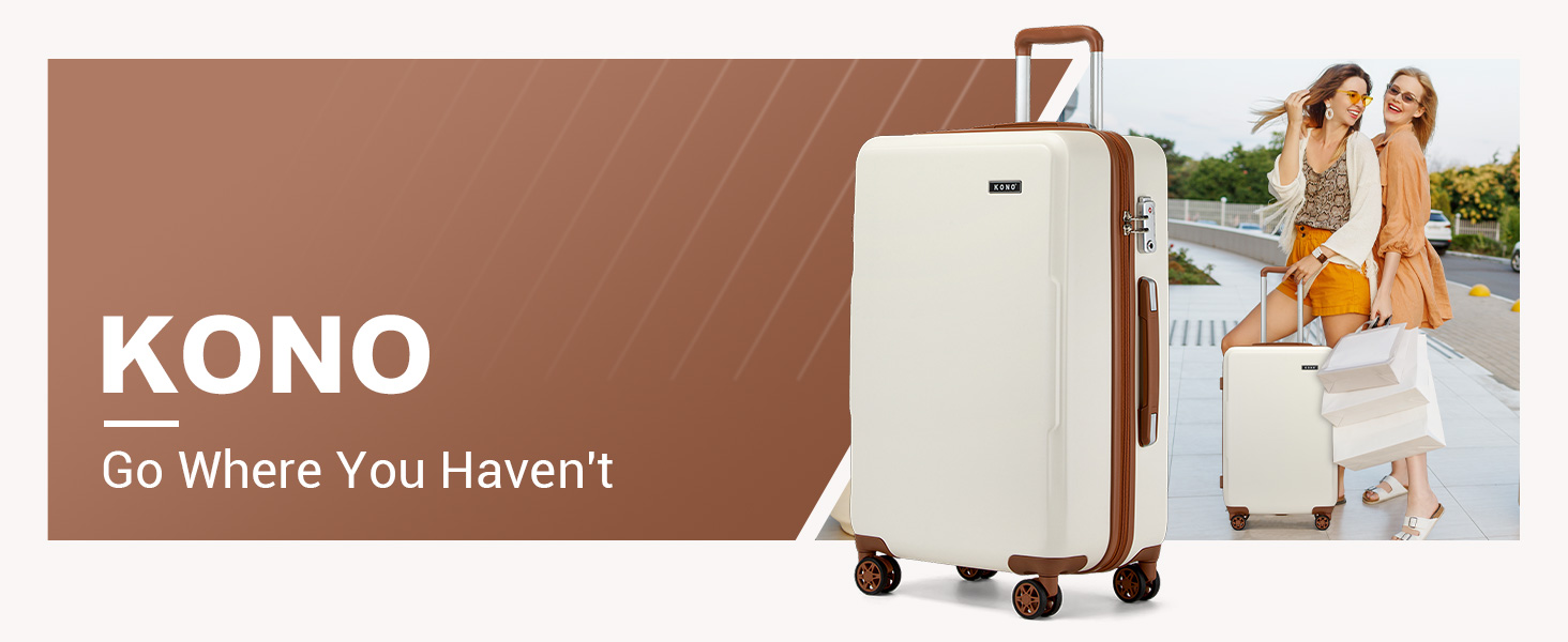 Чемодан KONO Mittelgroß: міцний ABS+PC, 60L, білий/коричневий, з TSA замком