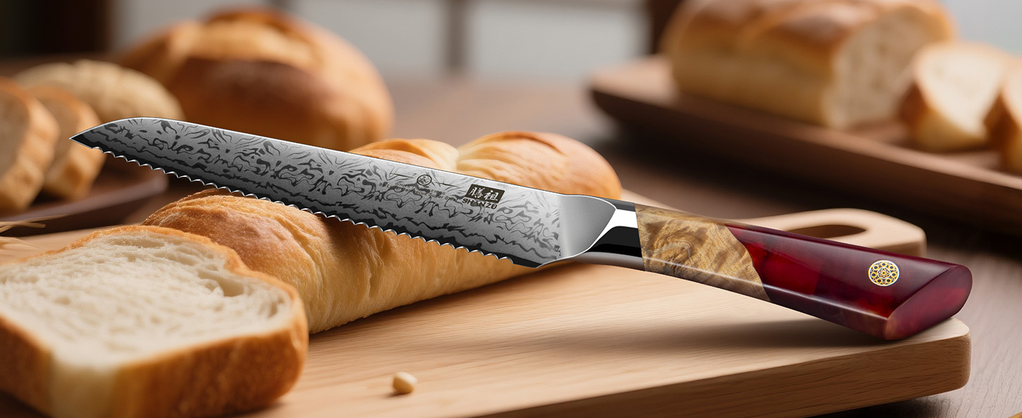 SHAN ZU Ніж кухарський Дамаск 20 см, професійний ніж з японської сталі SG2, ручка з акації, серія WHITE TIGER