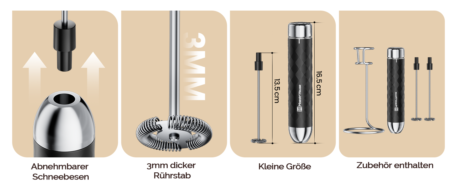 Електричний пінний вершковий вінчик Maestri House LunaFro 2.0, бездротовий, з регулюванням швидкості, чорний