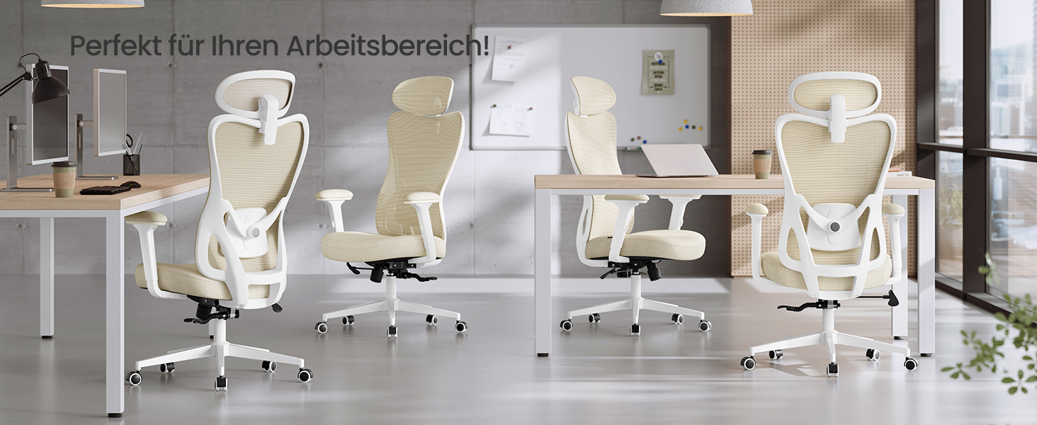 Офісний стіл SONGMICS, ергономічний комп'ютерний стілець з регульованою поперековою та підголовником, до 150 кг, регульована висота, OBN066GD01 (пісочний беж)