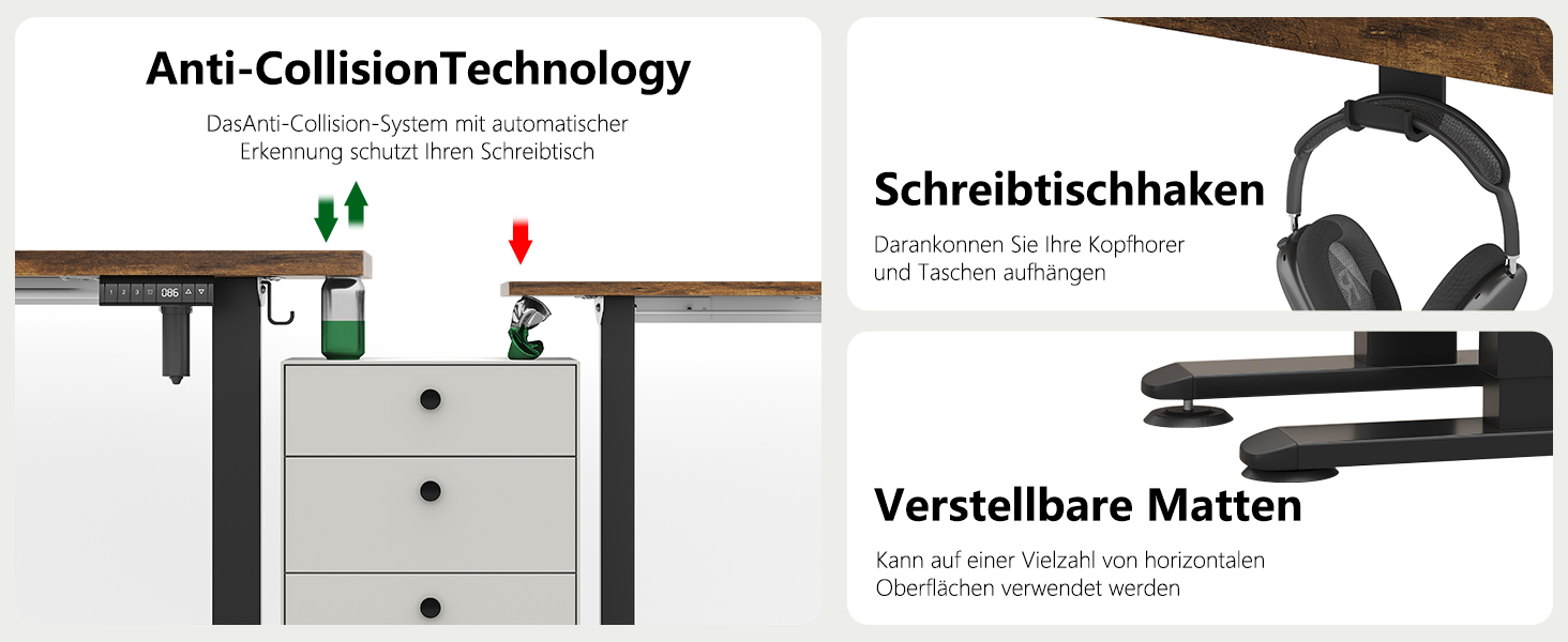 Регульований стіл Flamaker 160x80 см: електричний, з пам'яттю, для офісу, комп'ютерний, з кабелеуправлінням, коричневий вінтаж