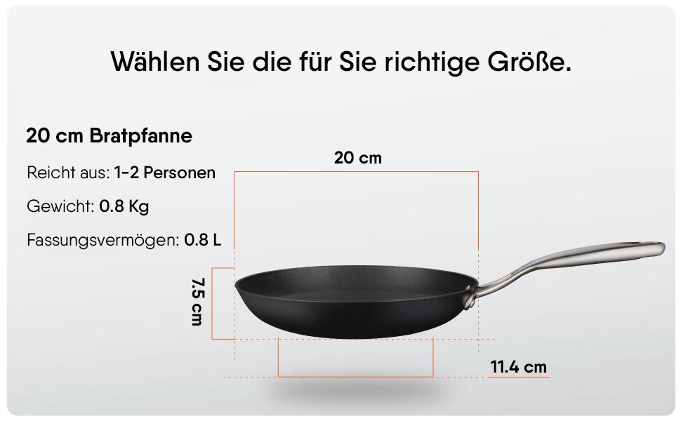 Сталева чавунна сковорода з ручкою, легка Для всіх типів варильних поверхонь Нержавіюча Чорна Без кришки Ø 20 см, 0,8 л (на одну особу) 20 см