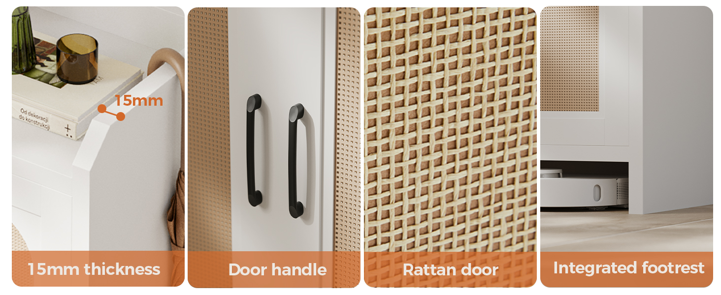 Шафа для взуття 5-ярусна в стилі ф armhouse з 2 дверцятами, вільного стояння з регульованими полицями та металевими кутовими прикрасами для передпокою та коридору, білий колір (ротанг, білий)