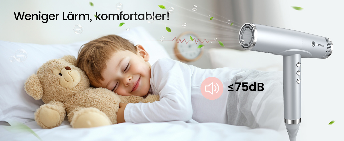 Іонний фен для волосся Slopehill з безщітковим двигуном 110 000 об/хв, біокерамічне покриття та магнітним дифузором, світло-сірий