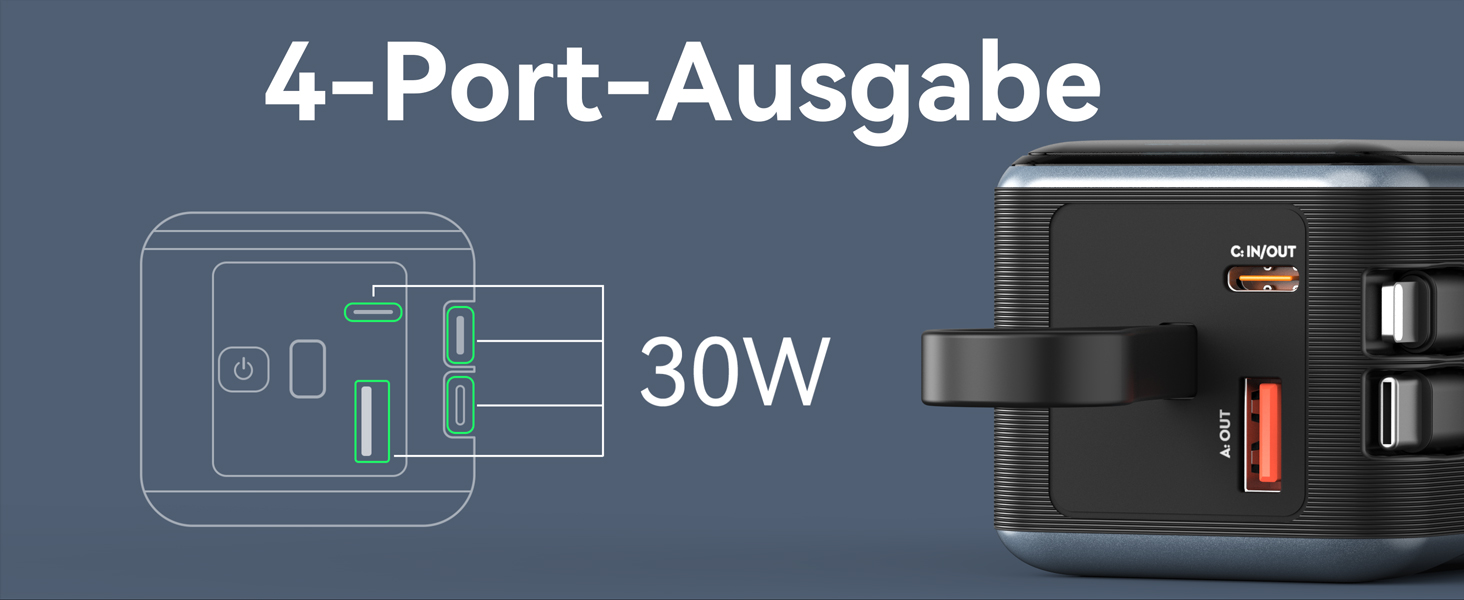 Power Bank Selore&S 65W з USB-C, 4 порти, для iPhone, Galaxy, MacBook, iPad, дронів, чорний