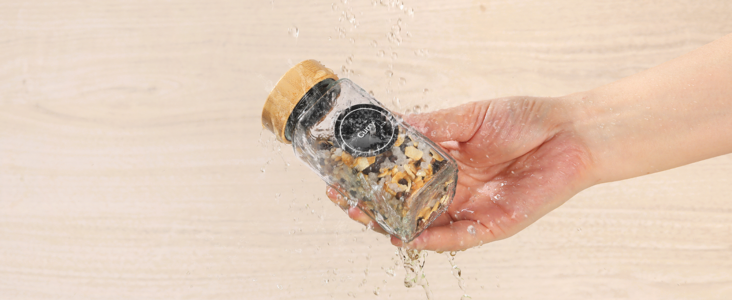 Набір скляних банок для спецій з дерев'яними кришками з акації, 24 шт по 120 мл