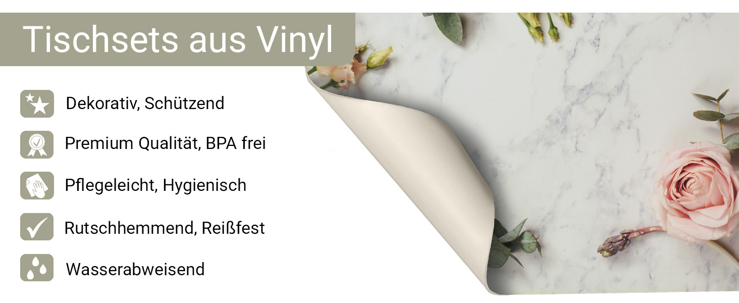 Набір килимків на стіл | Килимок для столу, миється - Квітковий вінтажний мотив з птахами - з високоякісного вінілу (пластик, BPA-free) - 4 шт. - Антиковзка підставка для столу - Килимок на стіл - Зроблено в Німеччині