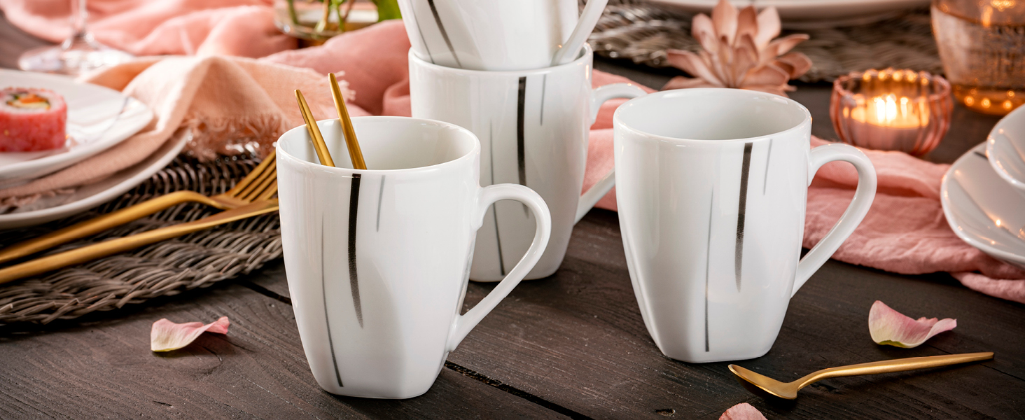 SÄNGER Кавовий сервіс Bilgola з порцеляни, 6 персон, 150 мл, білий з чорними лініями | PREMIUM COLLECTION