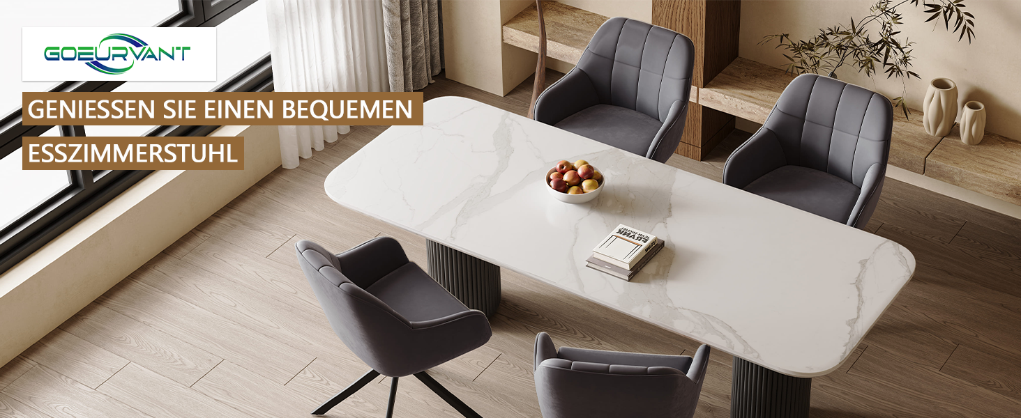 Набір з 6 обертових кухонних стільців сірого кольору з підлокітниками, з м'яким сидінням, для вітальні та кухні. Стільці з металевими ніжками, оббивка з велюру.