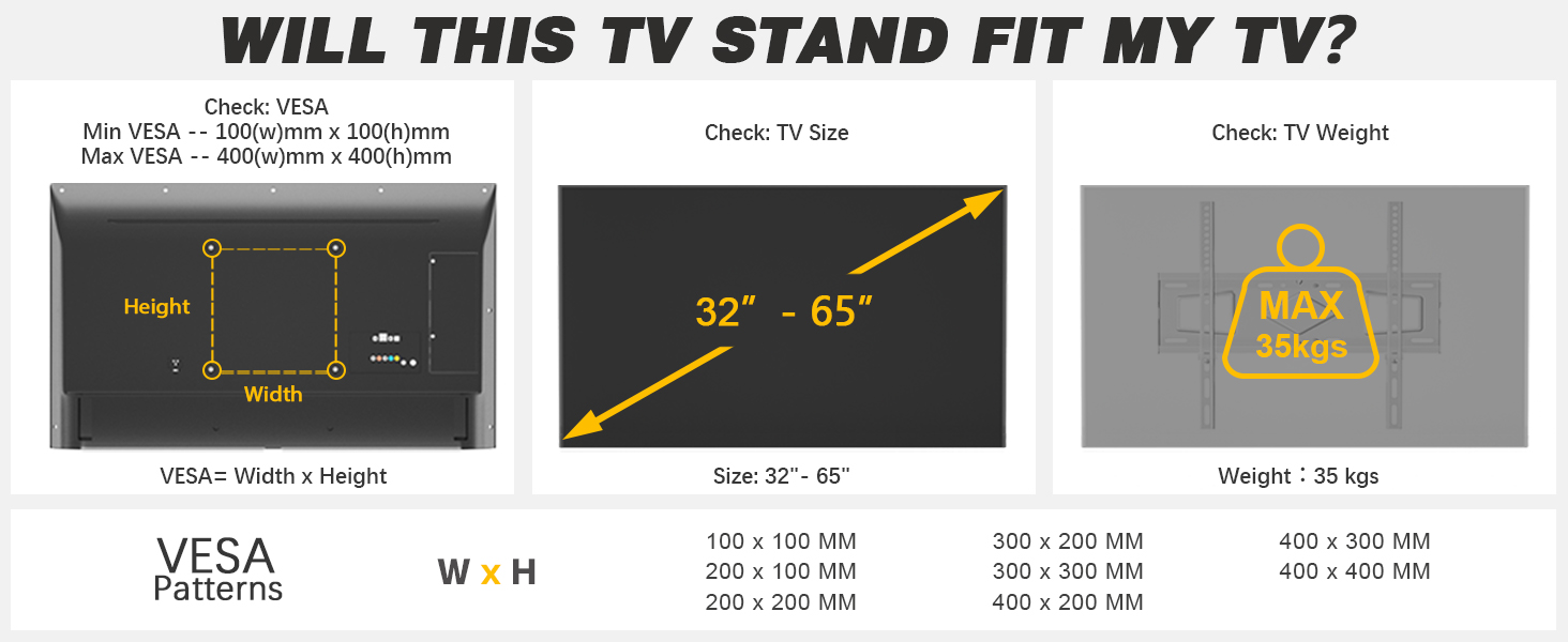 Підставка для телевізора біла, на підлогу, для 32-65 дюймів, до 35 кг, регульована висота, поворотна, VESA 400x400 мм