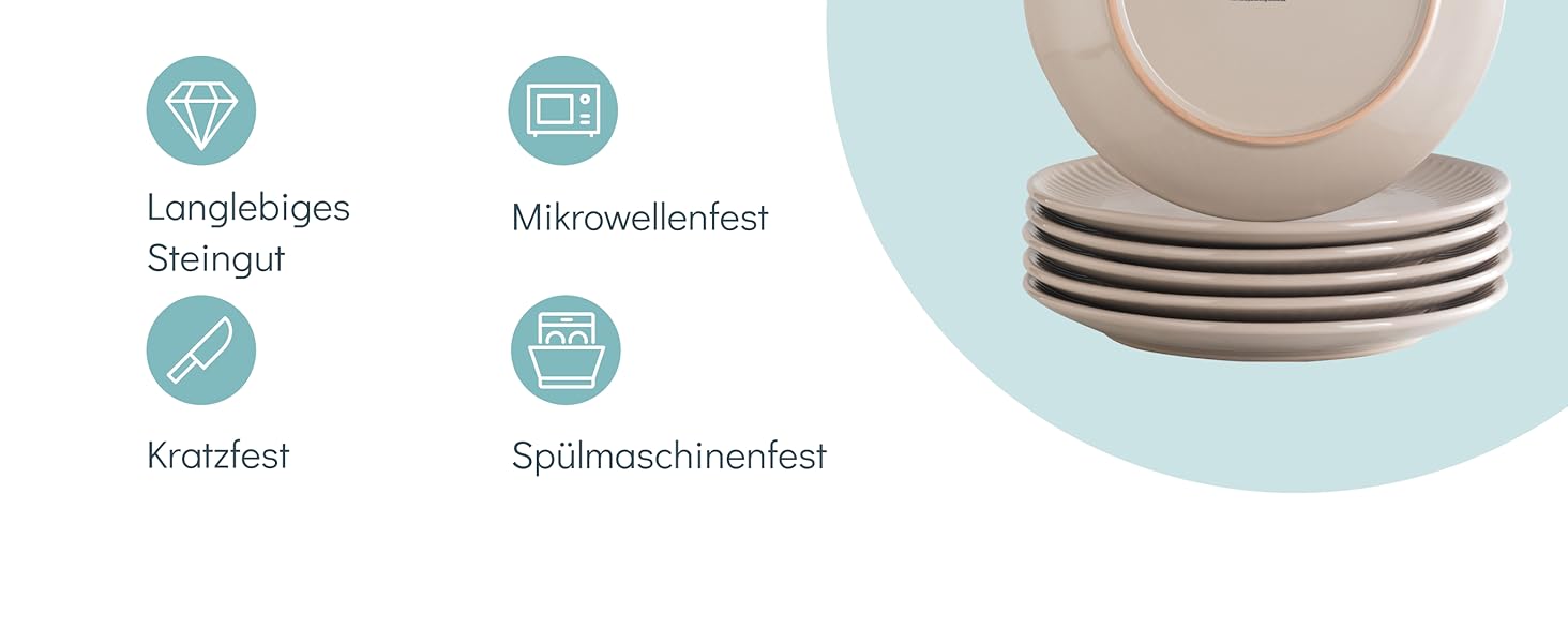 Набір посуду Steingut Hygge 48 предметів для 12 осіб, бежевий колір, преміум якість