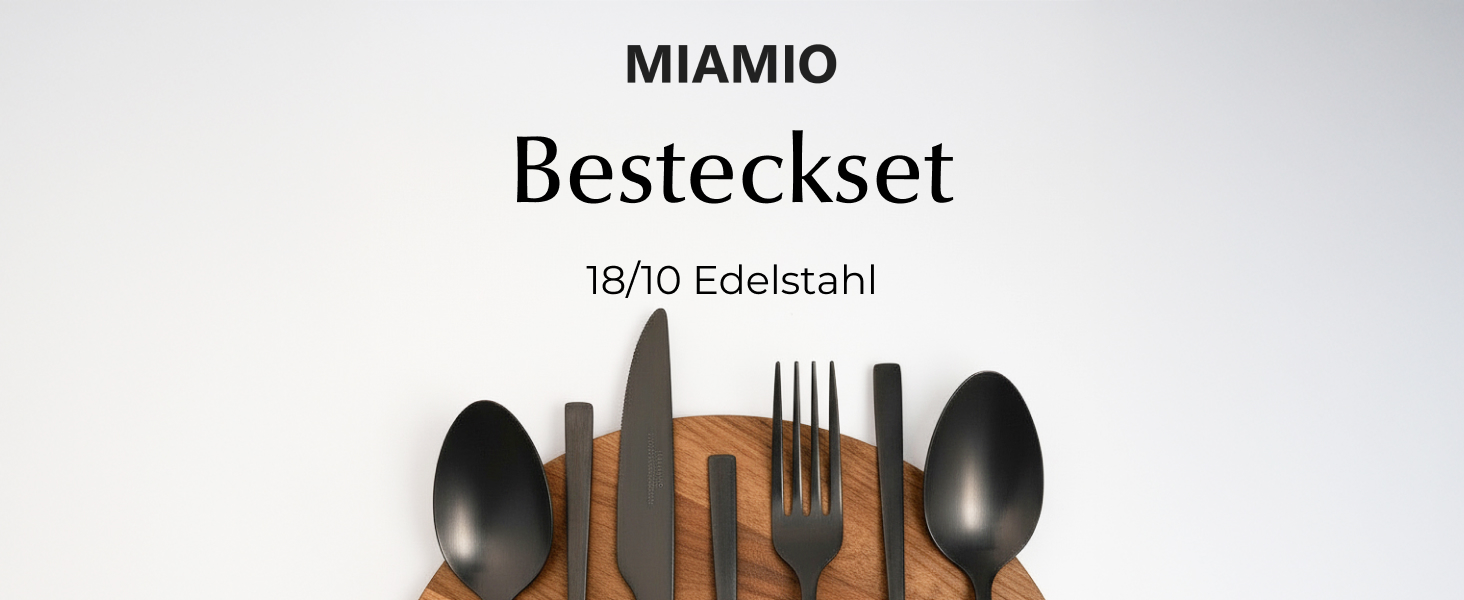 Набір столових приборів Miamio для 6 осіб (36 предметів) – нержавіюча сталь 18/10, чорний колір, придатний для миття в посудомийній машині