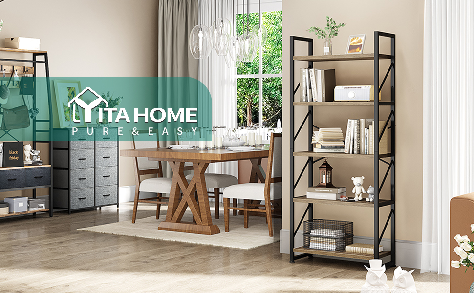 Книжкова шафа YITAHOME 5 ярусів, промислова стояча полиця, 60x30x158 см, сірий