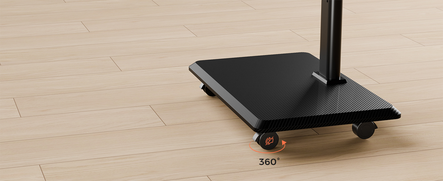 Підставка для телевізора NearHub, регульована по висоті, поворотна на 360°, з колесами, кут повороту +/-25°, VESA 100x100 - 600x400, для екранів 26-70 дюймів, максимальне навантаження 40 кг, чорна