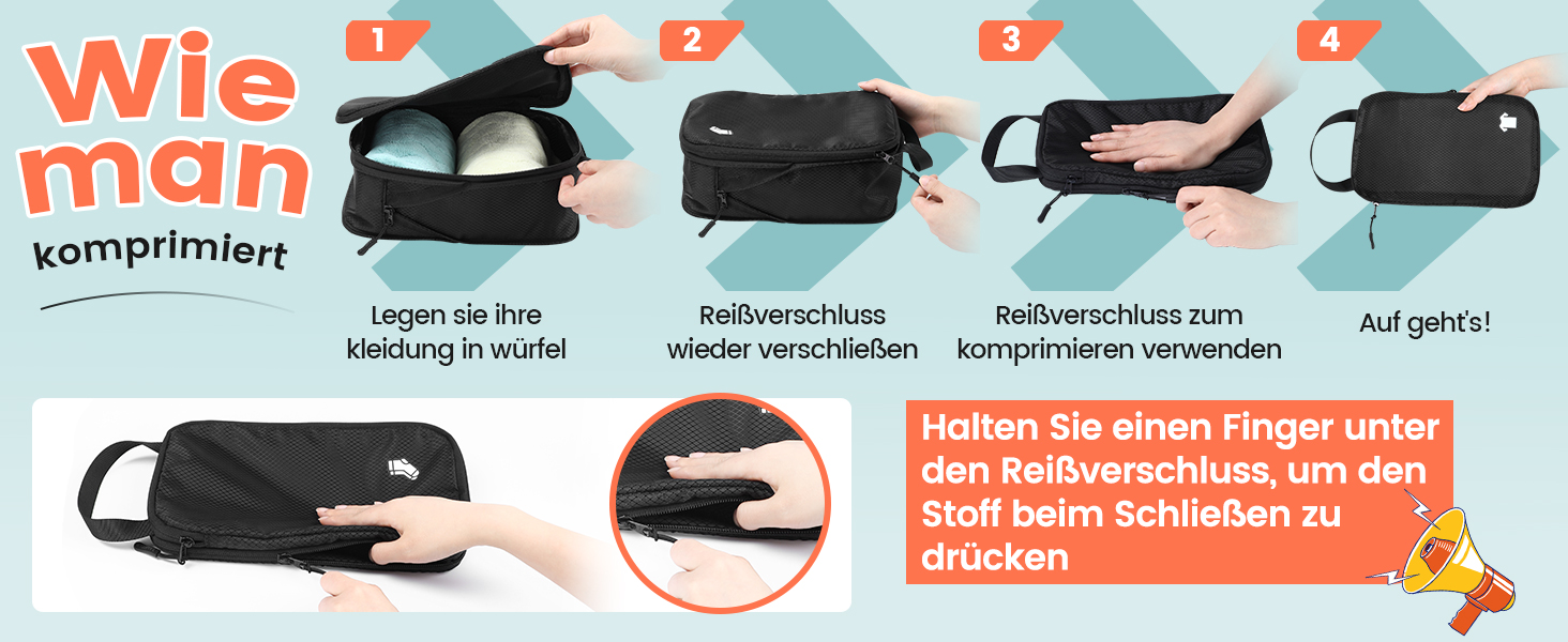 Набір органайзерів для подорожей у валізу з компресією, 8 шт, водонепроникні пакувальні куби для ручної поклажі та рюкзака, світло-блакитний