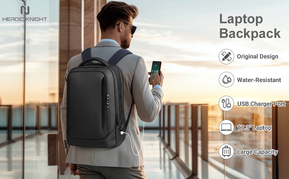 Чоловічий рюкзак для ноутбука Heroic Knight: діловий, з USB-зарядкою, антикрадійний, для подорожей (17,3