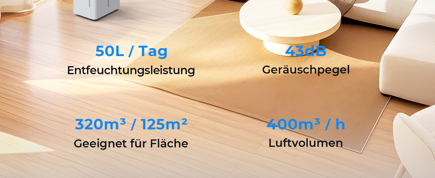 Електричний осушувач повітря 12L з таймером, для підвалів та приміщень до 122м³, з фільтром та 1м шлангом, 10 років гарантії, 50л/день