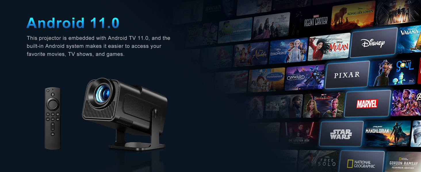 Портативний проєктор Mini Beamer 4K з підтримкою WiFi 6 та Bluetooth 5.4. Підходить для Android 11, HDMI, TV Stick, Laptop. Автоматична корекція траєкторії, обертання 360° (HY320)