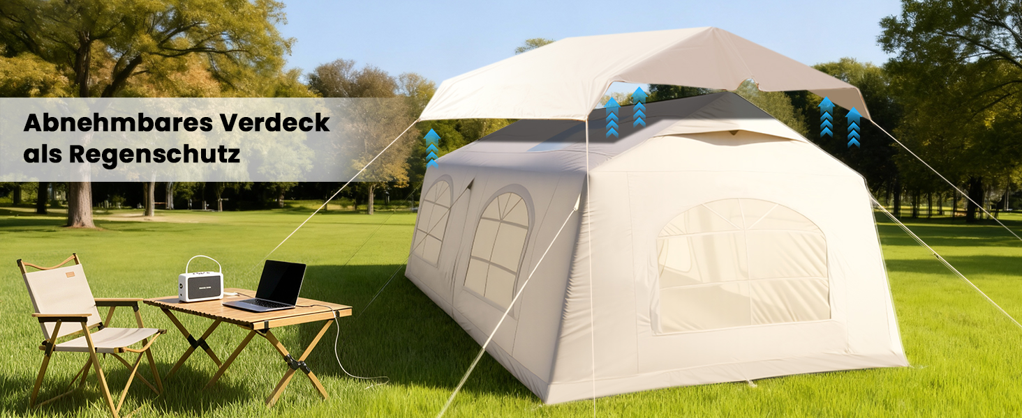 Надувний намет для кемпінгу Oxford 12 осіб з навісом - водонепроникний, швидкозбірний, для глемпінгу