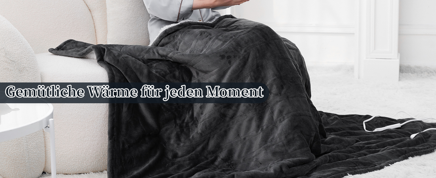 Електрична гріюча ковдра з таймером та захистом від перегріву 130x180 см, 8 режимів нагріву, пральна машина, фланцель-шерпа, сіра для дому та офісу