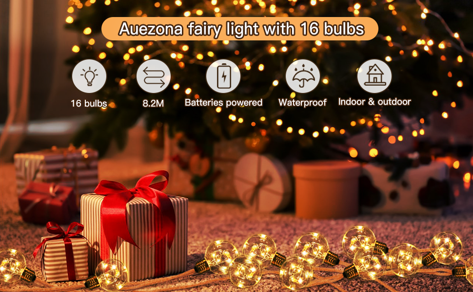 Вулична батарея Auezona String Lights, 16 ламп, 8.2М, IP44, 8 режимів вінтажного декору