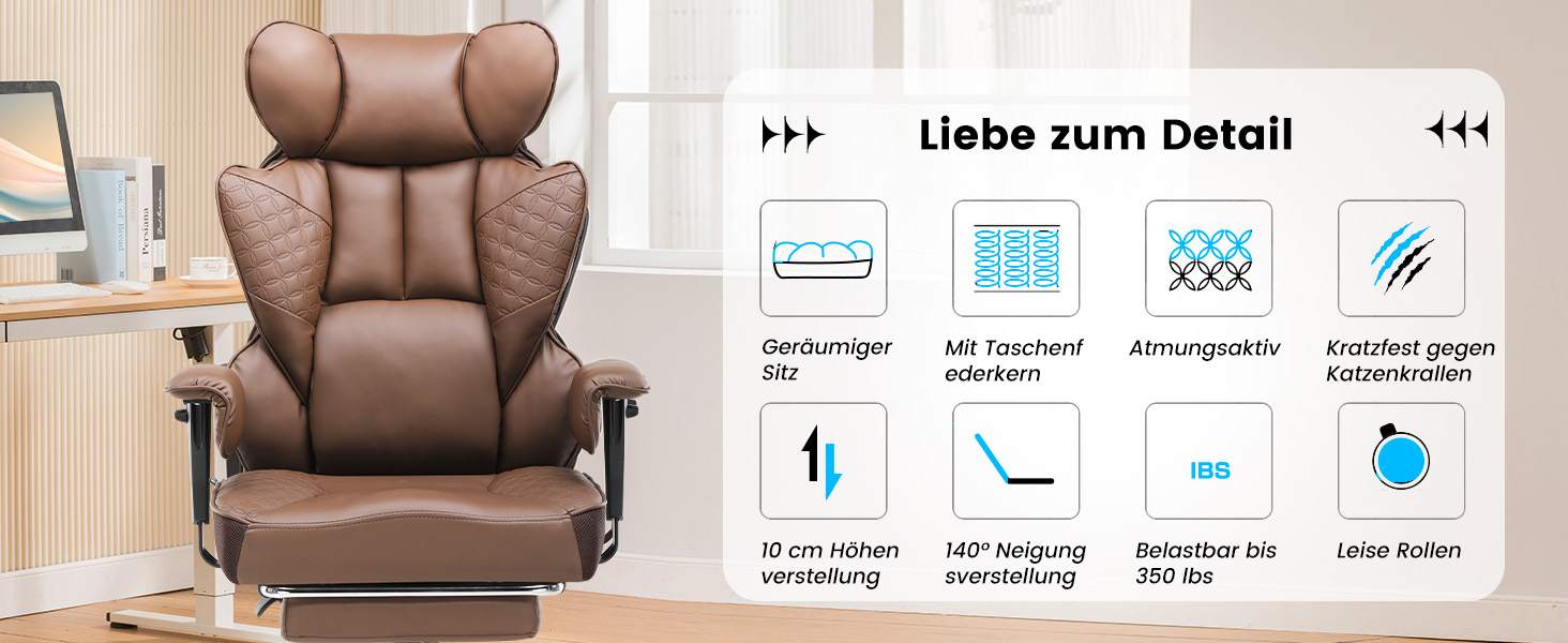 Ігровий крісло COMHOMA з ергономічною підтримкою спини, регульованими підлокітниками та широким сидінням (колір: коричневий)