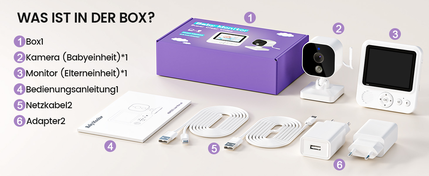 Радіоняня з камерою OBVHNUA 720P IPS: відеоняня без Wi-Fi, акумулятор 2000mAh, нічна зйомка, датчик температури, двосторонній зв'язок, колискові, режим VOX, екран 2.8