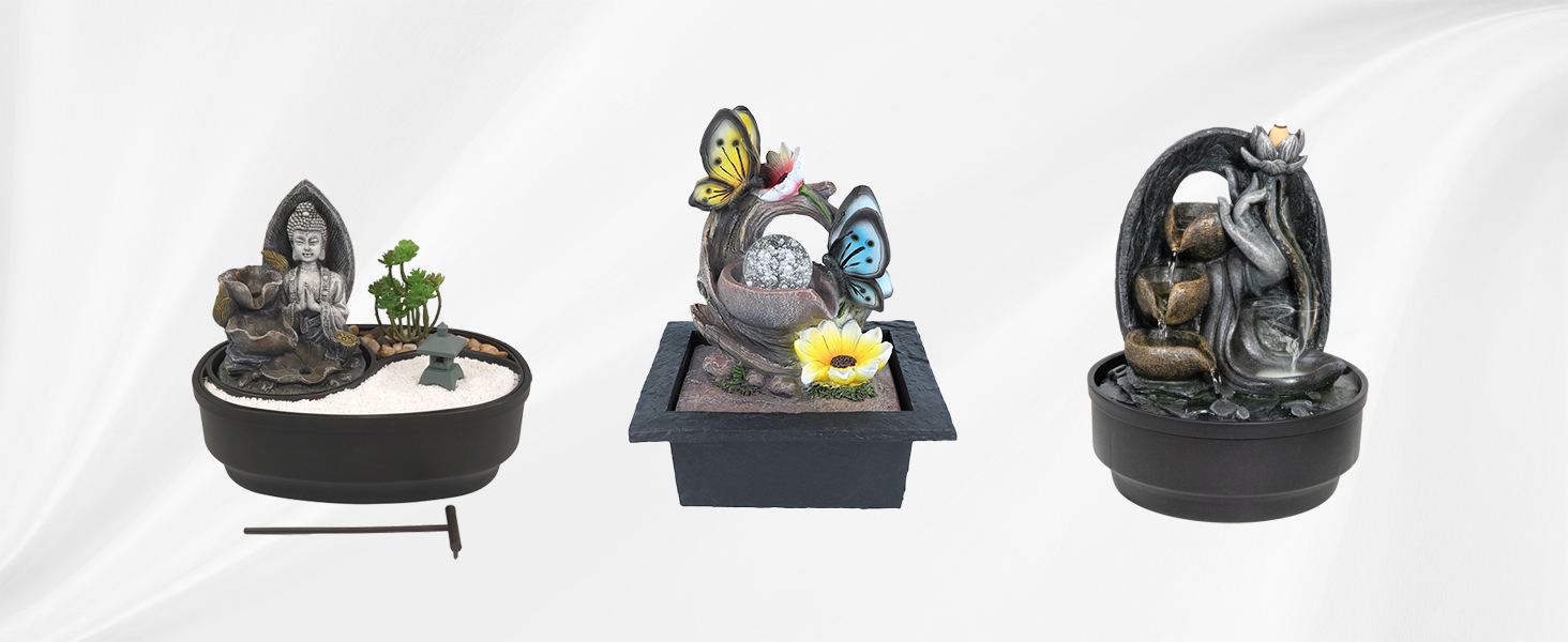 Кімнатний фонтан Lemodo Zimmerbrunnen LED з підсвічуванням, 3-рівневий, для дому, офісу, 27x19x33 см (Листя)