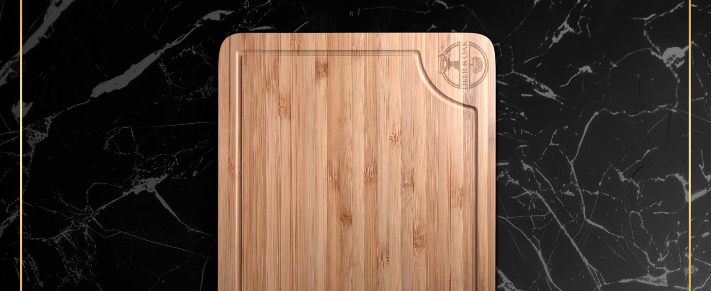 Набір дощок для нарізання Deer & Oak з бамбука XXL та велика (43x30 & 38x25 см) – 2 дерев'яні дошки для м'яса та овочів + ніж (3 предмети)