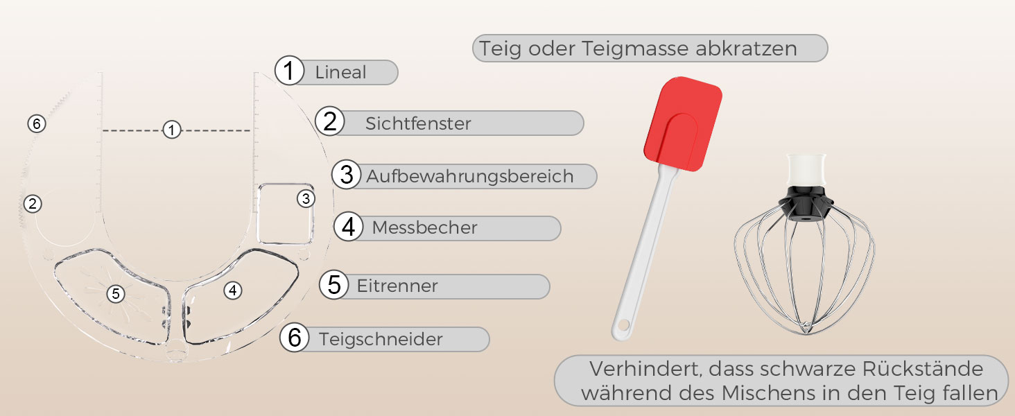 Кухонна машина YASHE 1500W з 2 чашами (4,5L та 5L), 10 швидкостей, нахилений корпус, з гаком для тіста, вінчиком та набором насадок, мультифункціональна