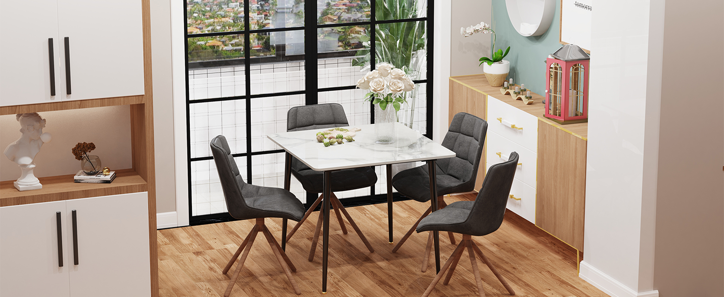 Стіл кухонний FATIVO, 80x80 см, білий глянцевий, для 2 осіб, з металевими ніжками, скандинавський стиль