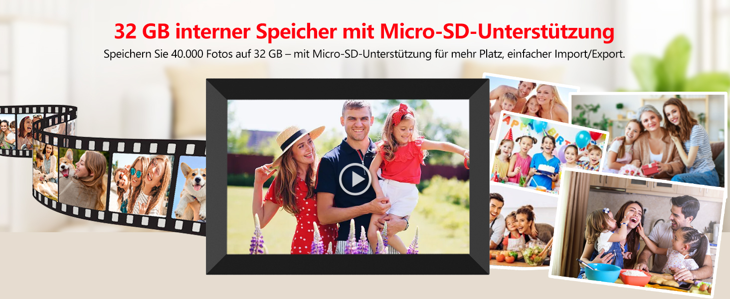 Цифровий фоторамка FRAMEO WLAN 32GB: 10.1 дюймовий Smart Cloud-фоторамка з IPS LCD сенсорним екраном та автоматичним поворотом